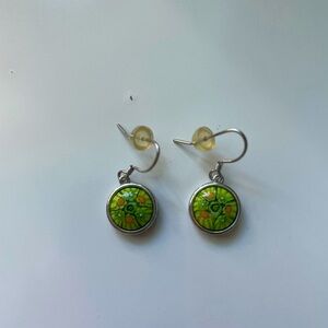 green and silver earrings